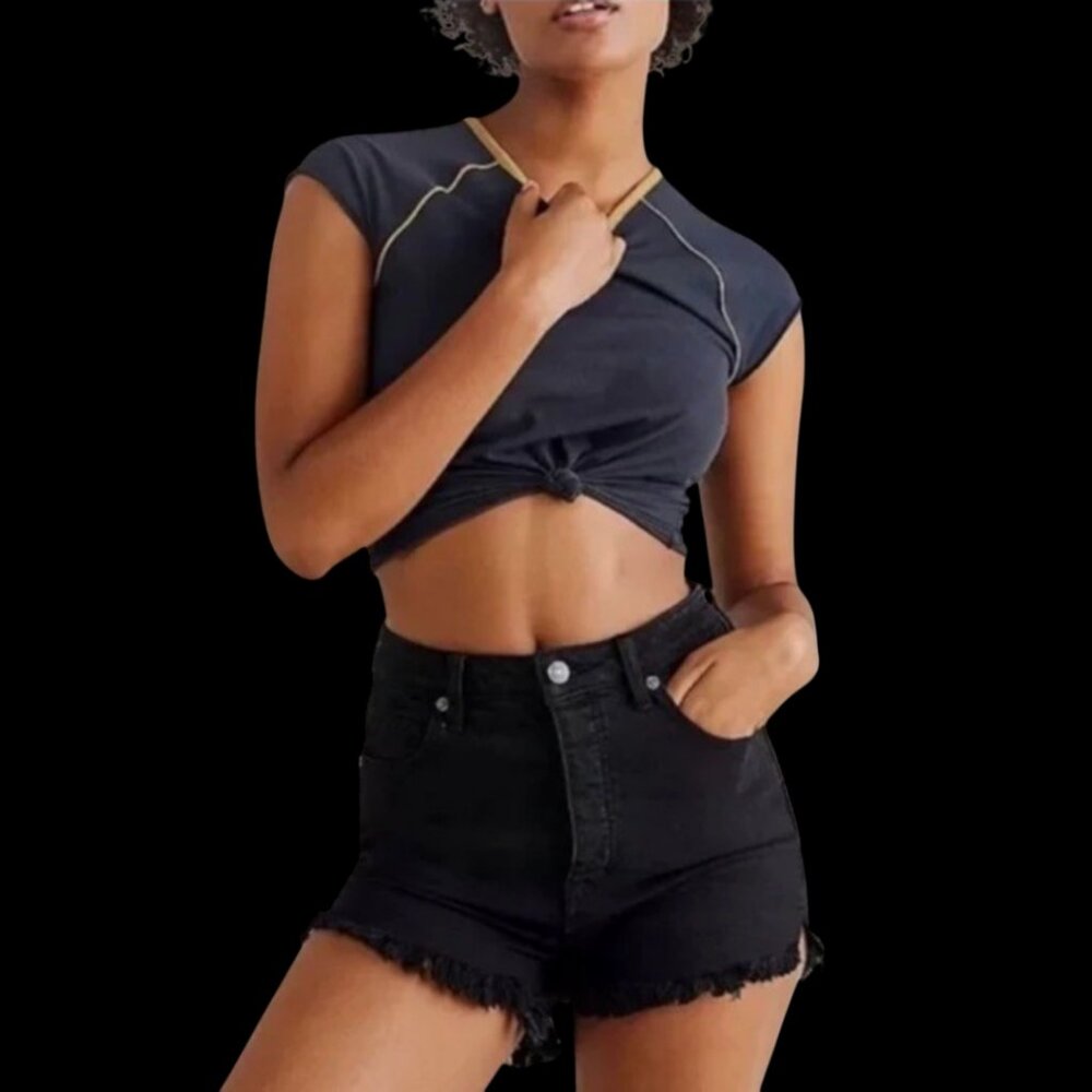We The Free by Free People CRVY High Rise Black Denim Shorts – Size 29